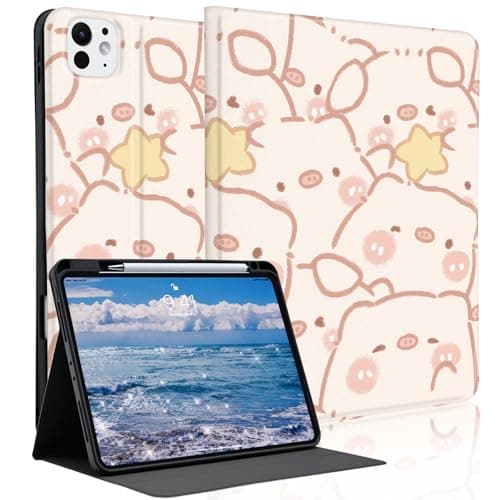 Idocolors Cute Piggy Case for 10.9" iPad Air(2025/2024) Air4/Air5(2020/2022) with Pencil Holder, Auto Wake/Sleep Leather Soft TPU Back Cover for Women Girls