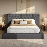 ADORNEVE Upholstered Cloud Bed Frame California King with 5.9" Headboard, 4.9" Fully Cushioned Platform Bed, Soft Rounded Corners & Noise-Free for Master Bedroom,15-Min Easy Assembly, Grey