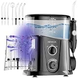 HEYAXA Water Dental Flosser for Teeth Cleaning with 1000ML Large Capacity and UV Storage, 10 Adjustable Pressure Electric Oral Irrigator with 7 Jet Tips for Home Use, Gums, Braces (Black)