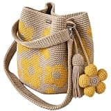 JUKOOE Inscraft Crochet Flower Bag for Women, Handmade Boho Woven Bucket Bag with Adjustable Strap (Yellow)
