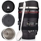 STRATA CUPS Camera Lens Coffee Mug -13.5oz | (2 LIDS + SPOON + BAG) Gift for Him, Dad Gifts, Photography, Camera accessories, Novelty Gifts