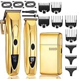 DAXXIN Hair Cutting Tool, 3PCS Professional Clipper Set T-Blade Body Trimmer Electric Shavers Razor Kit, Cordless Barber(Golden)