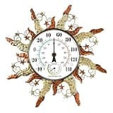 Waterproof Outdoor Thermometer Large Sun Wall Thermometer with Hygrometer Metal Outdoor Thermometers for Patio Garden Yard Living Room Decor