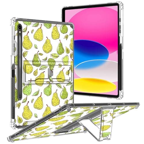 Case for Samsung Galaxy Tab S9 FE 5G 10.9 Inch 2023 with Kickstand & Pen Holder, Shockproof TPU Transparent Cover for Galaxy Tab S9 FE Tablet SM-X510/ X516B/ X518U, Pear