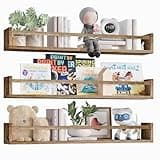 Fixwal Nursery Book Shelves for Kids Rooms, 23.6 Inch Floating Bookshelves for Wall Set of 3, Baby Nursery Decor, Solid Wood Wall Mounted Shelves for Books (Brown)