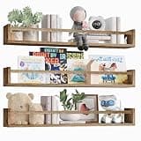 Fixwal Nursery Book Shelves for Kids Rooms, 23.6 Inch Floating Bookshelves for Wall Set of 3, Baby Nursery Decor, Solid Wood Wall Mounted Shelves for Books (Brown)