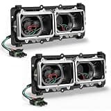 Partsam Headlight Housing Base with H4 Plugs Wire Harnesses Stainless Steel Bezel Replacement for FLD 112 120 Driver & Passenger Side