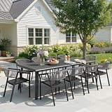 PATIOHIT 11-Piece Aluminum Patio Dining Set, 94" Rectangular Outdoor Table and 10 Stackable Wicker Chairs with Barrel Armrests Weather Resistant Furniture for Backyard, Deck, Poolside (Grey)