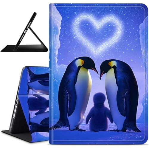 Dikoer for Samsung Galaxy Tab A 8.0" 2017 SM-T380/T385 Tablet Case, Slim Kickstand Stand Leather Smart Cover with Auto Wake/Sleep for Women Men, Purple Snow Penguin