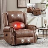 GOWE Heat Massage Manual Recliner Chair with Rocker and Swivel in Fabric for Living Room, Yellow