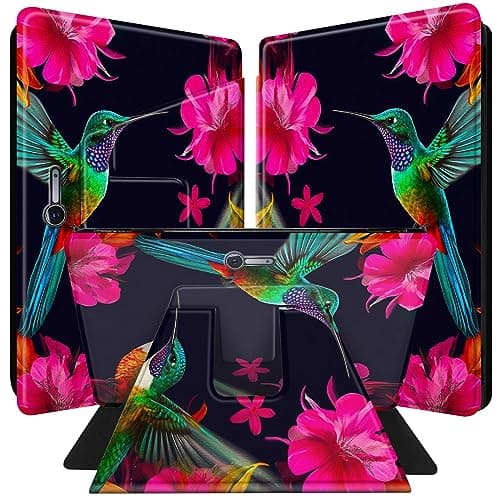 BPQOJB for Microsoft Surface Pro 7 Case 360 Degree Rotating Smart Cover with Adjustable Stand & Auto Wake/Sleep Tablet Case for Surface Pro 7 Plus/6/5/4 12.3 inch - Hummingbirds and Red Flowers