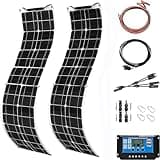 500 Watt Solar Panel Kit, 2 × 250 Watt Flexible Solar Power Panel Photovoltaic Module with 40A Solar Charge Controller Monocrystalline Solar Panel for Camping Off Grid Battery Charging Boat