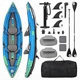 Inflatable Tandem Kayak for 2 Adults – 12.5FT, 450LB Capacity, Upright Paddle, 3 Removable Fins, Padded Seats, Hand Pump, Carry Bag, Repair Kit – Dog Friendly, Easy Storage, Fishing & Recreation