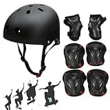Besmall Adjustable Skateboard Skate Helmet with Protective Gear Knee Pads Elbow Pads Wrist Pads for Youth Outdoor Sports, BMX, Skateboard, Scooter, Bike, Roller, Kid's Protective Gear Set Black L