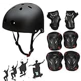 Besmall Adjustable Skateboard Skate Helmet with Protective Gear Knee Pads Elbow Pads Wrist Pads for Youth Outdoor Sports, BMX, Skateboard, Scooter, Bike, Roller, Kid's Protective Gear Set Black L