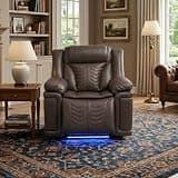 Electra Luxury Power Reclining Chair with LED Lighting, Dark Brown