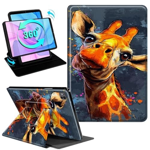 Gmeyutqy Case for iPad Pro 13 Inch (M5/M4) 2025/2024, 360 Degree Rotating Swivel Stand Flip Leather Cover, Multiple Angles, Auto Sleep/Wake, Giraffe Pattern