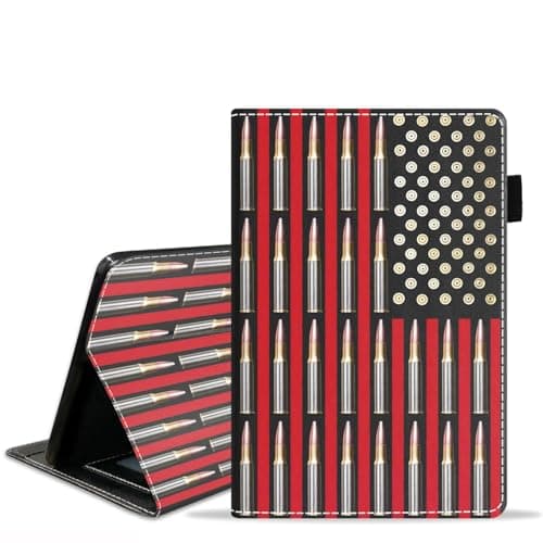 TBXOSTN Case for Amazon Kindle Fire HD 10 & 10 Plus Tablet (13th/11th Generation, 2023/2021 Release) 10.1", Premium PU Leather Stand Cover with Smart Auto Wake/Sleep, American Flag & Bullets