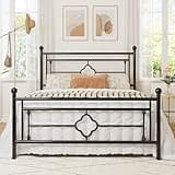Allewie Queen Size Metal Platform Bed Frame with Victorian Vintage Headboard and Footboard/Mattress Foundation/Under Bed Storage/No Box Spring Needed/Noise-Free/Easy Assembly, Black