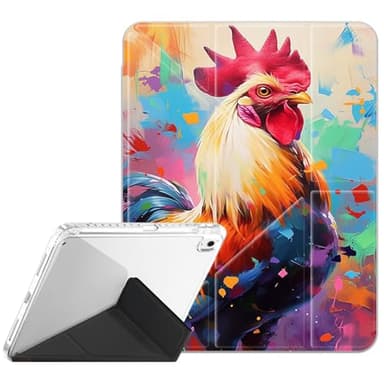 Case for iPad 9th/8th/7th Gen 2021/2020/2019 iPad 10.2 Inch Also Fit iPad Air 3th Gen 2019/iPad Pro 10.5 inch,Clear Back Y-Fold Standing Cover Auto Sleep/Wake ,Chicken Color