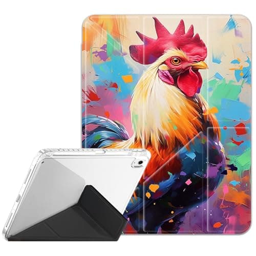 Case for iPad 9th/8th/7th Gen 2021/2020/2019 iPad 10.2 Inch Also Fit iPad Air 3th Gen 2019/iPad Pro 10.5 inch,Clear Back Y-Fold Standing Cover Auto Sleep/Wake ,Chicken Color