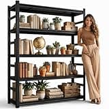 BEESTMUEBLE 5 Tier Metal Bookshelf with Anti-Drop Fence, 72" H Adjustable Tall Bookcase, Heavy Duty 3000 LBS Modern Deep Book Shelf, Bolt-Free Storage Shelves for Living Room, Home Office, Garage