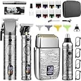 DAXXIN Hair Clippers, Professional Beard Trimmer Kits, Cordless Men's Hair Trimmer, Electric Shavers, with LED Display(Silver)