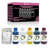 B btransfer Premium DTF Ink 5x250ML Combo Pack (CMYKW) with 500g Hot Melt Adhesive Powder, Pigment Transfer Ink for Direct to Film Printing, Compatible with All DTF Printers