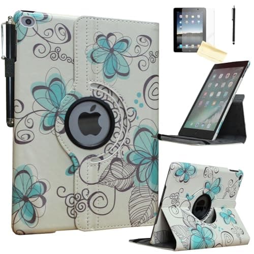 Jkytec case for iPad 6th 5th Generation 9.7 inch, for iPad Air 1/Air 2 Rotating smart Cover Stand with Wake up Sleep for A1893 A1954 A1822 A1823 A1566 A1567 A1474 A1475 (Lotus Flower)