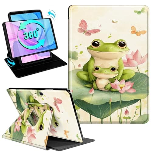 Gmeyutqy Case for Microsoft Surface Pro 11/10/9 13 Inch 2024/2022, 360 Degree Rotating Swivel Stand Flip Shockproof Leather Cover with Auto Sleep/Wake, Lotus Frog