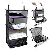 Grand Fusion Stow-N-Go Hanging Travel Shelves, Packing Organizer for Luggage. Carry on Closet for Suitcase. Expandable Packing Cube. Travel Essentials. (Black - L, L = (L) 11.8" x (W) 11.8")