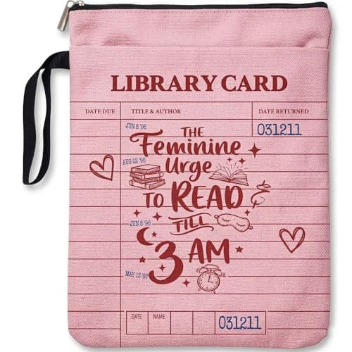 Book Sleeve Book Pouch with Zipper - Vintage Library Card Book Protector for Hardcovers, Canvas Book Cover Sleeve, Bookish Tote Bag, Reading Gifts for Book Lovers