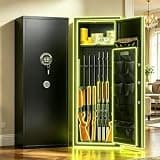 Hymnxemo 10-15 Biometric Gun Safe for Rifles and Pistols,Large Gun Cabinet with Removable Racks & Adjustable Shelf,Fingerprint Keypad Lock Rifle Safe for Home & Hunting,Quick Access Rifle Safes