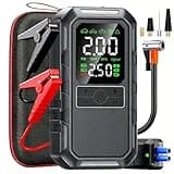 8000A Jump Starter with Air Compressor Portable, 12v Car Battery Jumper Starter with LED Flash Function, 180spi Air Pump Tire Pressure Display Supports 7L Gasoline and 6L Diesel Engine