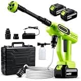 Portable Pressure Washer Cordless, Battery Powered Handheld Washer with 180 W Brushless Motor, 6-in-1 Nozzle, 16.4 ft Hose, 2 Batteries and Charger for Car, Home, Garden (Green)