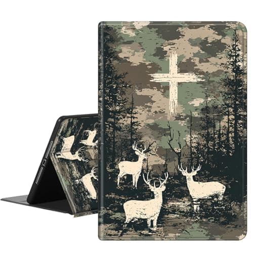 RMJKXQZG iPad Pro 12.9 Inch Case for iPad 6th/5th/4th/3rd Generation (2022/2021/2020/2018 Release), Slim Protective Cover with Stand Hard Back Shell, Auto Wake/Sleep, Camouflage Deer with Cross