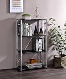 BLUECC Bookcase 24"*11"*42", Modern Metal&Wood Bookshelf Black & Chrome