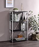 BLUECC Bookcase 24"*11"*42", Modern Metal&Wood Bookshelf Black & Chrome