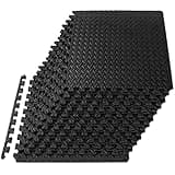 ProsourceFit Exercise Puzzle Mat ½-inch, EVA Interlocking Foam Floor Tiles for Home Gym, Workout Equipment, Kids Play Areas, Black, 48 SQ FT - 12 Tiles