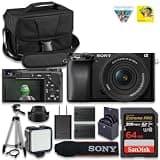 Sony Alpha a6100 Mirrorless Camera with 16-50mm f/3.5-5.6 OSS II Lens, 24.2MP APS-C Sensor, 4K Video, Fast Autofocus, Flip Screen, Bundle + Spare Replacement Battery + 64GB Card + Camera Case