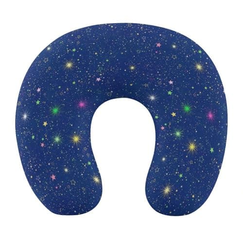 HEBVASS Premium Polyester Compact Neck Support Pillow, Colorful Galaxy Stars U-Shaped, U-Shape for Car Travel Office Restful Sleep, Washable Comfort