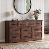 Walnut Dresser for Bedroom, 10 Drawer Dresser, 59" Wide Chest of Drawers w/Brushed Metal Handle, Wood Dressers TV Stand, Closet Organizers and Storage Cabinet for Bedroom, Living Room, Hallway