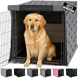 GORILLA GRIP Dog Crate Covers compatible with Amazon Basics Dog Crates, All Sides Open, Privacy Cover Fits 42" Wire Kennel, Breathable Mesh Windows, Light Reducing Puppy Training Cage Topper, Gray Paw