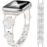 MOINSPIRE Bling Clover Bands for Women Compatible with Apple Watch 40mm 38mm 41mm 42mm(S10/11) Lucky Cute Sparkle Dressy Bracelet Metal Strap for iWatch Series 11/10/9/8/7/6/5/4/SE 3/2/1, 41/40/38