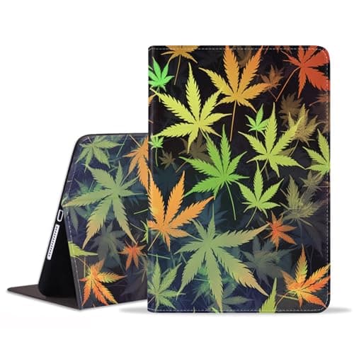 POIUYTREW Case for iPad (A16) 11th Generation 11 Inch 2025 / iPad 10th Generation 10.9 Inch 2022, PU Leather Folio Case Smart Cover with Stand & Auto Wake/Sleep, Marijuana Leaf Weed