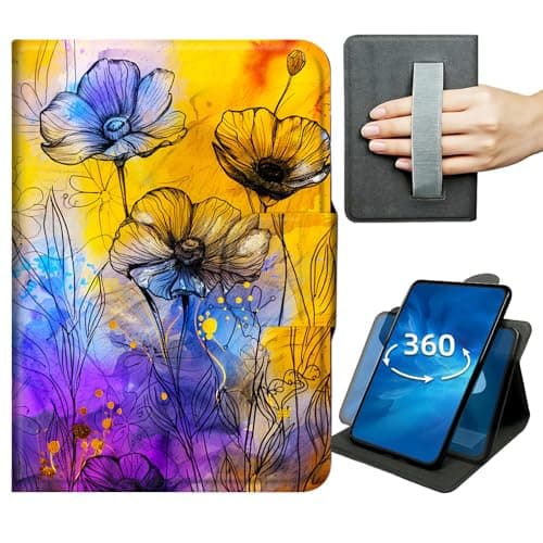 Case for iPad Pro 13 (M4/M5) 2024/2025 Release 360 Degree Rotating Stand Lightweight Cover with Auto Wake/Sleep,Magnetic Clasp & Hand Strap - Watercolor Sunflower Flower