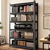 SFTORMAS Metal Bookcases, Industrial Style Bookcase with Steel Frame, Heavy Duty Open Storage Shelf for Living Room Home Office Study, Black (Black, 39" W X 16" D X 77" H)
