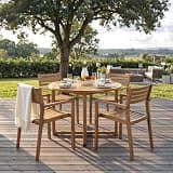 5 Piece Round Patio Dining Set, 47.2" Wood Table & 4 Outdoor Chairs