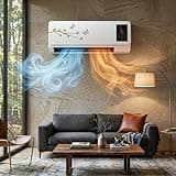 Smart Heater Combo Mini AC Fan with Remote Wall Mounted Air Conditioner Fan 2-in-1 Heater and Cooling Combo Quiet Small for Bedroom and Garage(Brown)