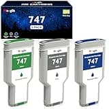 747 Ink Cartridges 300ML 3-Pack with Chip High Capacity Replacement for HP 747 747XL P2V84A P2V85A P2V86A Compatible for DesignJet Z6 Z9+ Large Format Printers (Gray/Chromatic Green/Chromatic Blue)